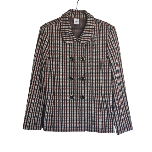 Cabi Jazzy Toffee Plaid Rust Ivory Black Jacket Size L - Picture 4 of 8